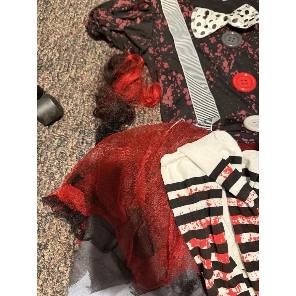 Spirit Halloween Adult Horror Clown Costume W/2 Matching Hair Clips &Tights  M-L